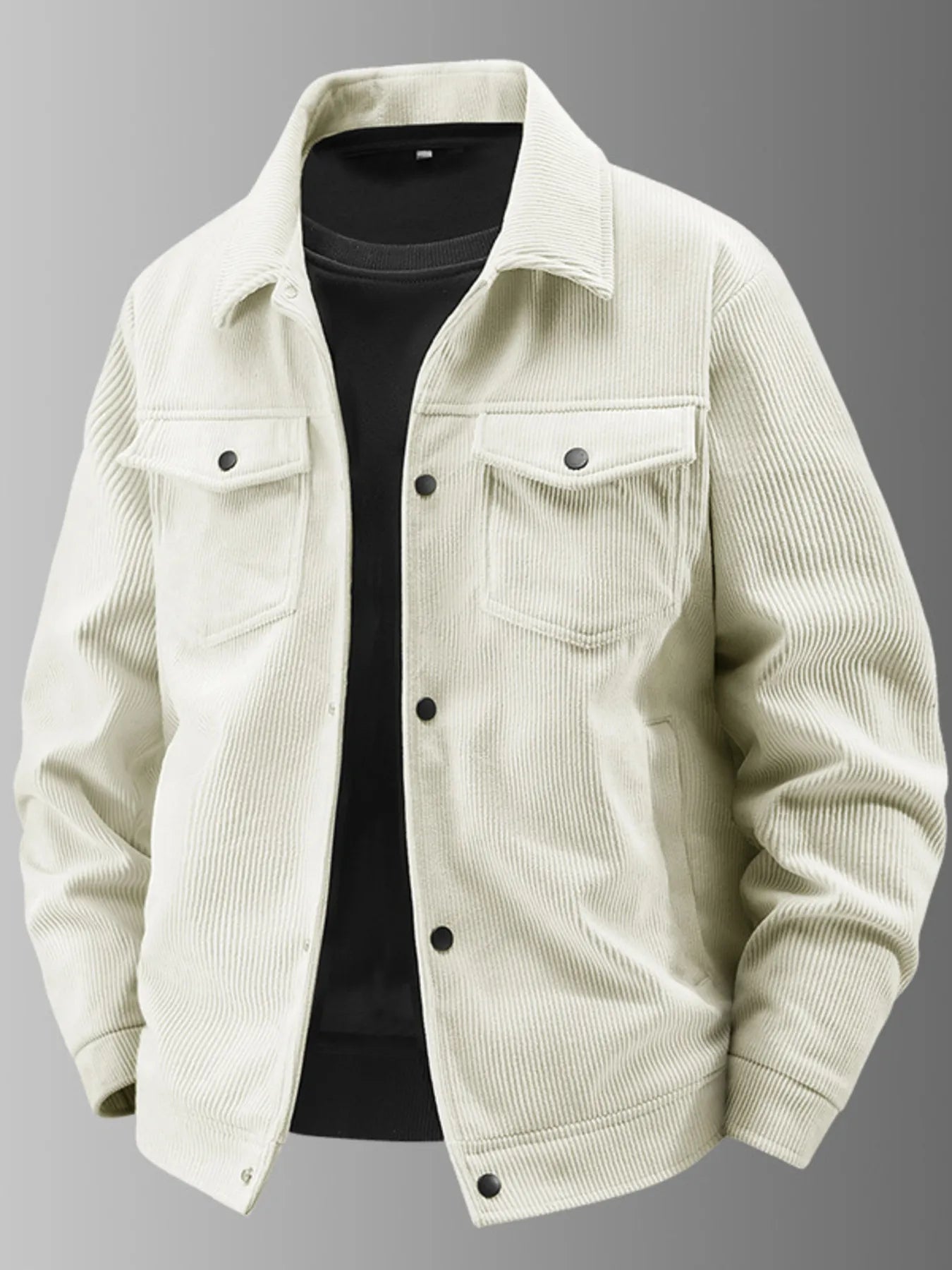 Beige corduroy jacket on a gray background