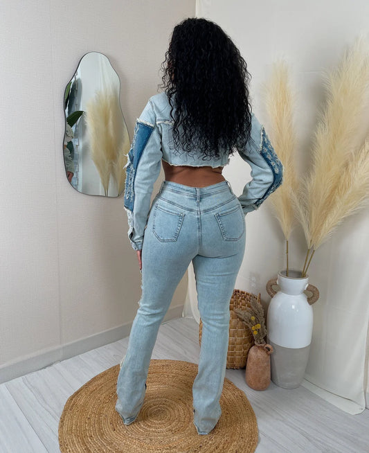 All Eyes On Me Distressed Denim Set