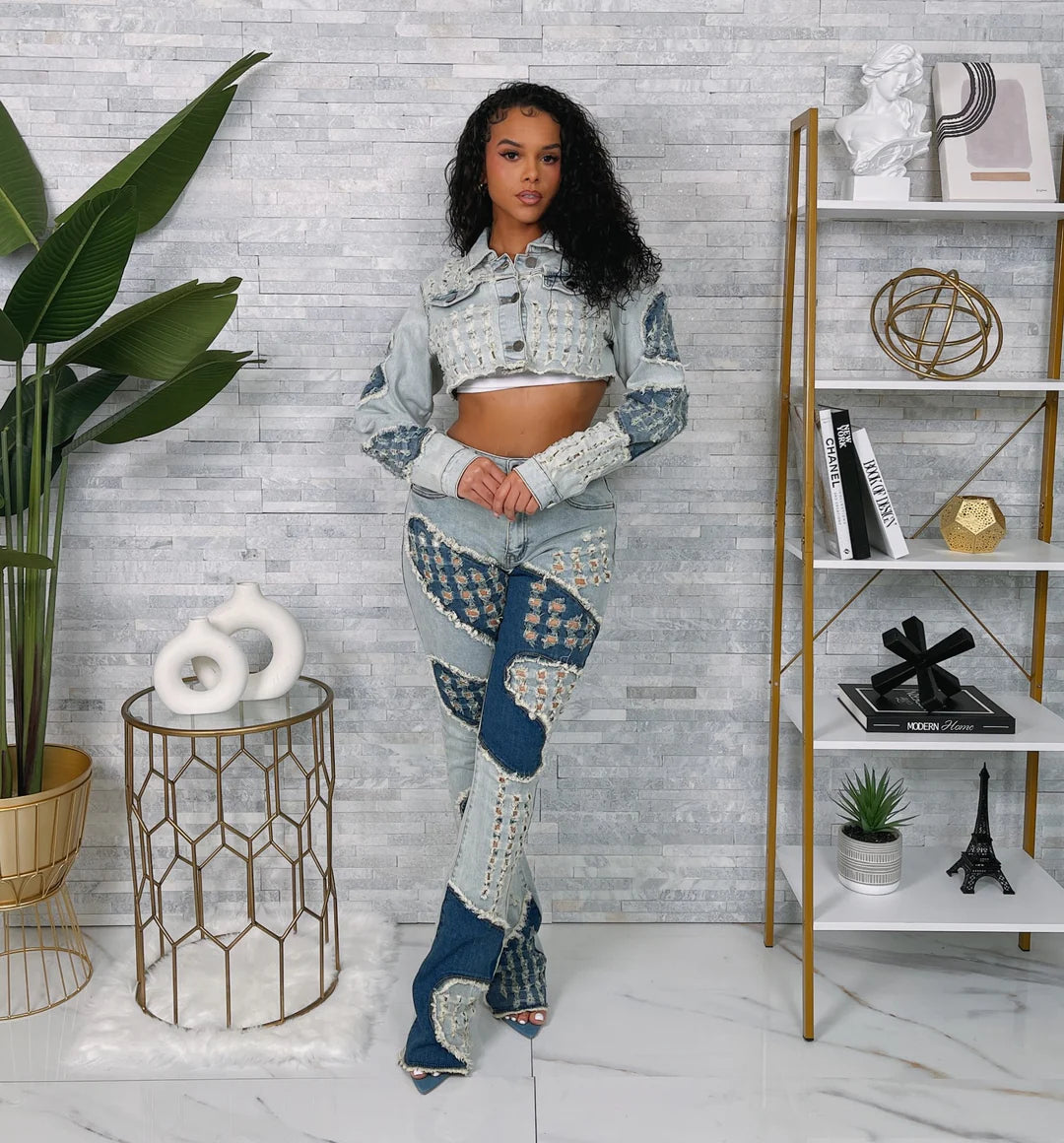 All Eyes On Me Distressed Denim Set