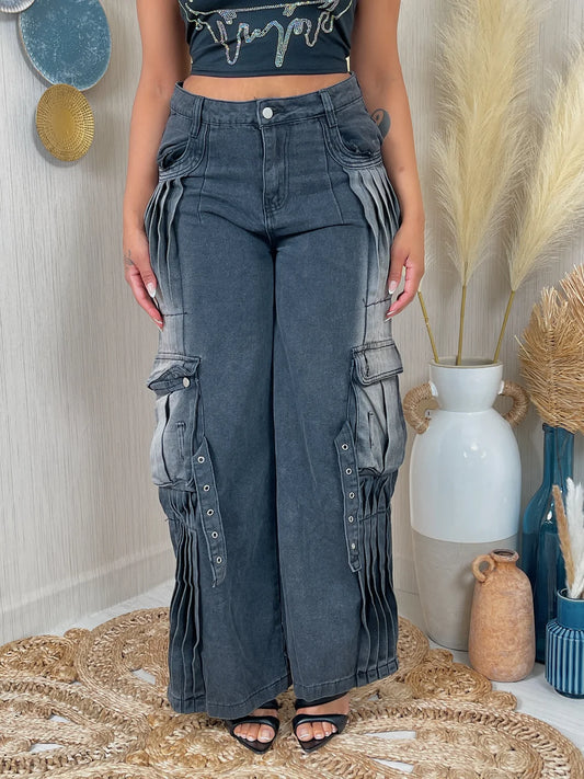 Look Twice Wide Leg Multipleated Jeans