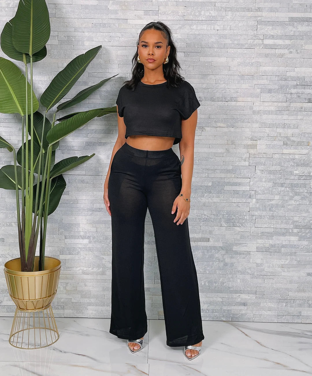 Wallflower Crop Top Pants Set