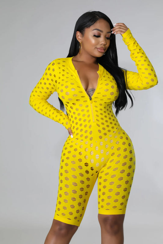One & Only Fishnet Zip Up Romper