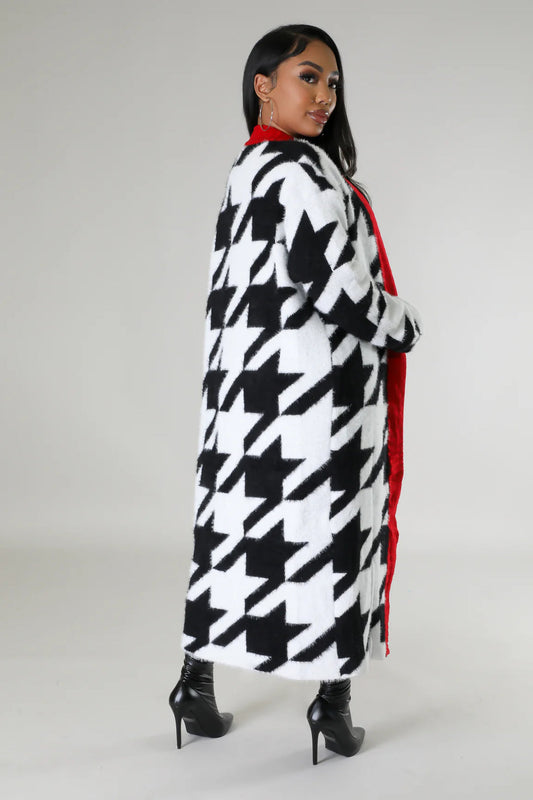 Cruella Houndstooth Long Cardigan