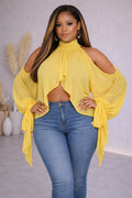 Gone With The Wind Open back Drape Blouse (Plus Size)