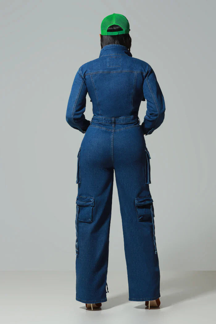 Suit Up Denim Cargo Jumpsuit