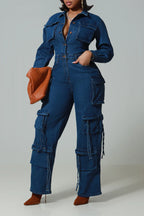 Suit Up Denim Cargo Jumpsuit