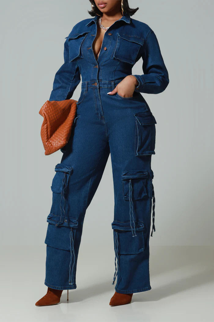 Suit Up Denim Cargo Jumpsuit