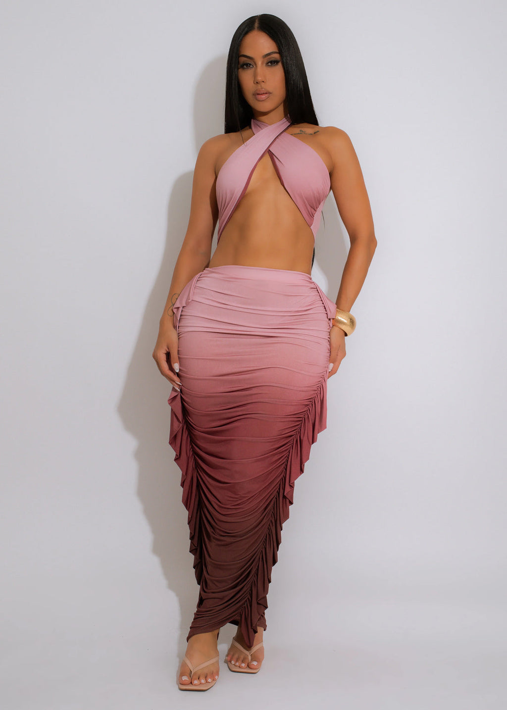 Phoebe Ombré Halter Skirt Set