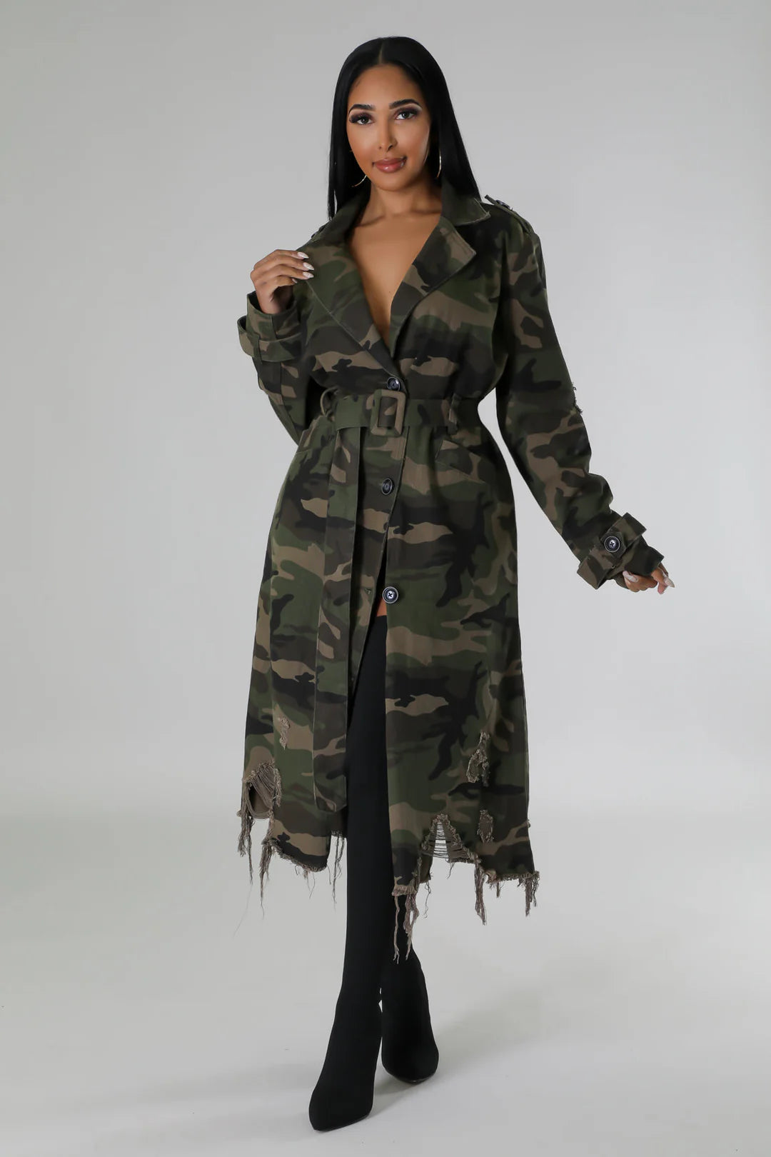 Danielle Camo Coat w/ Belt