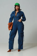 Suit Up Denim Cargo Jumpsuit