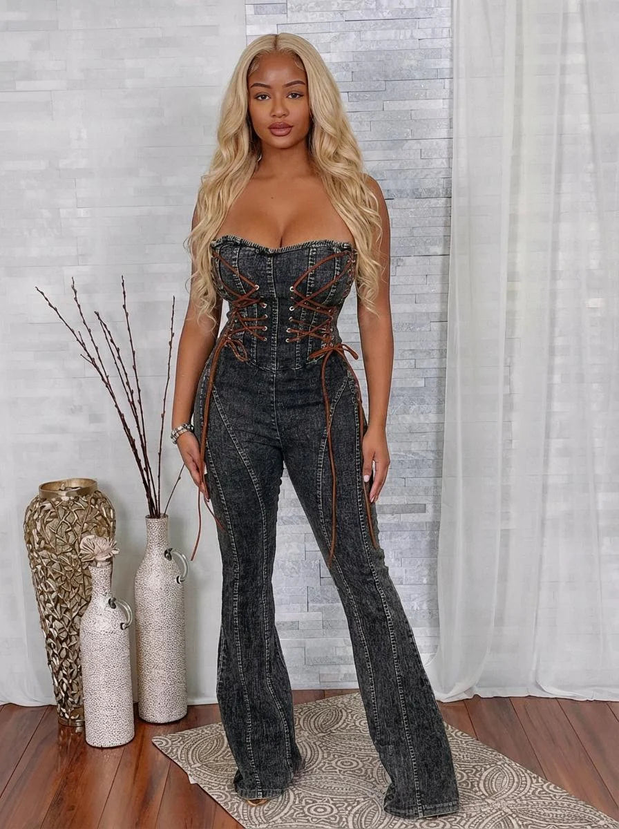 All Tied Up Denim Jumpsuit