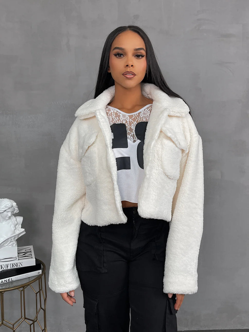 In Love Teddy Sherpa Crop Jacket