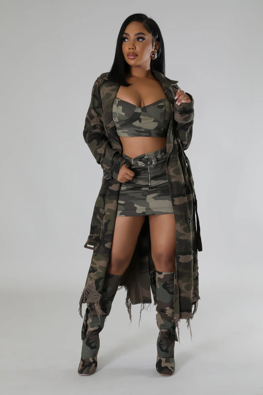 Danielle Camo Coat w/ Belt