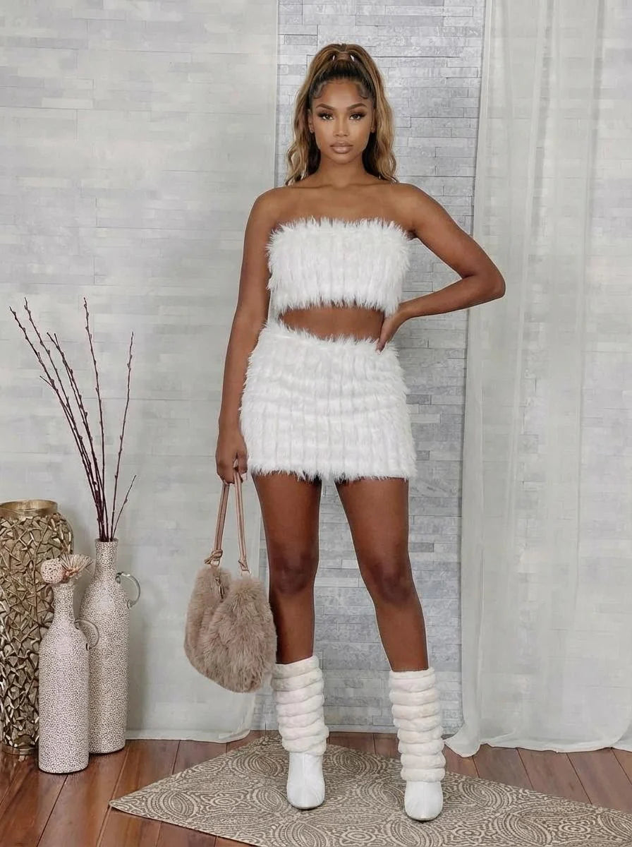 Out Tonight Faux Fur Mini Skirt Set