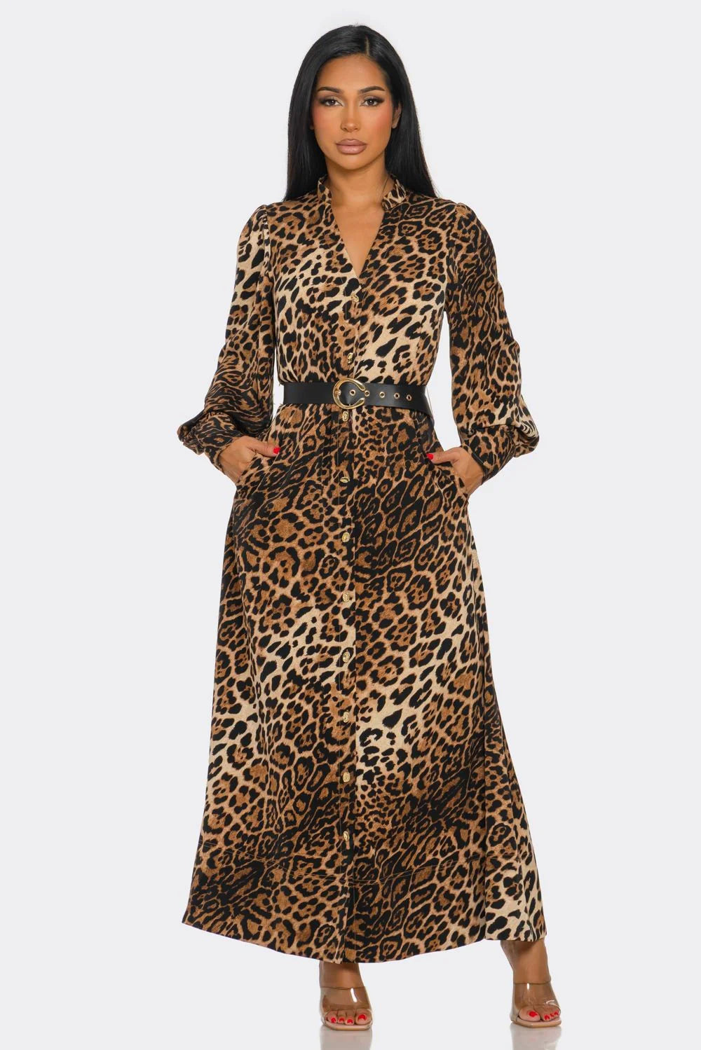 Catty Belted Leopard Print Dress