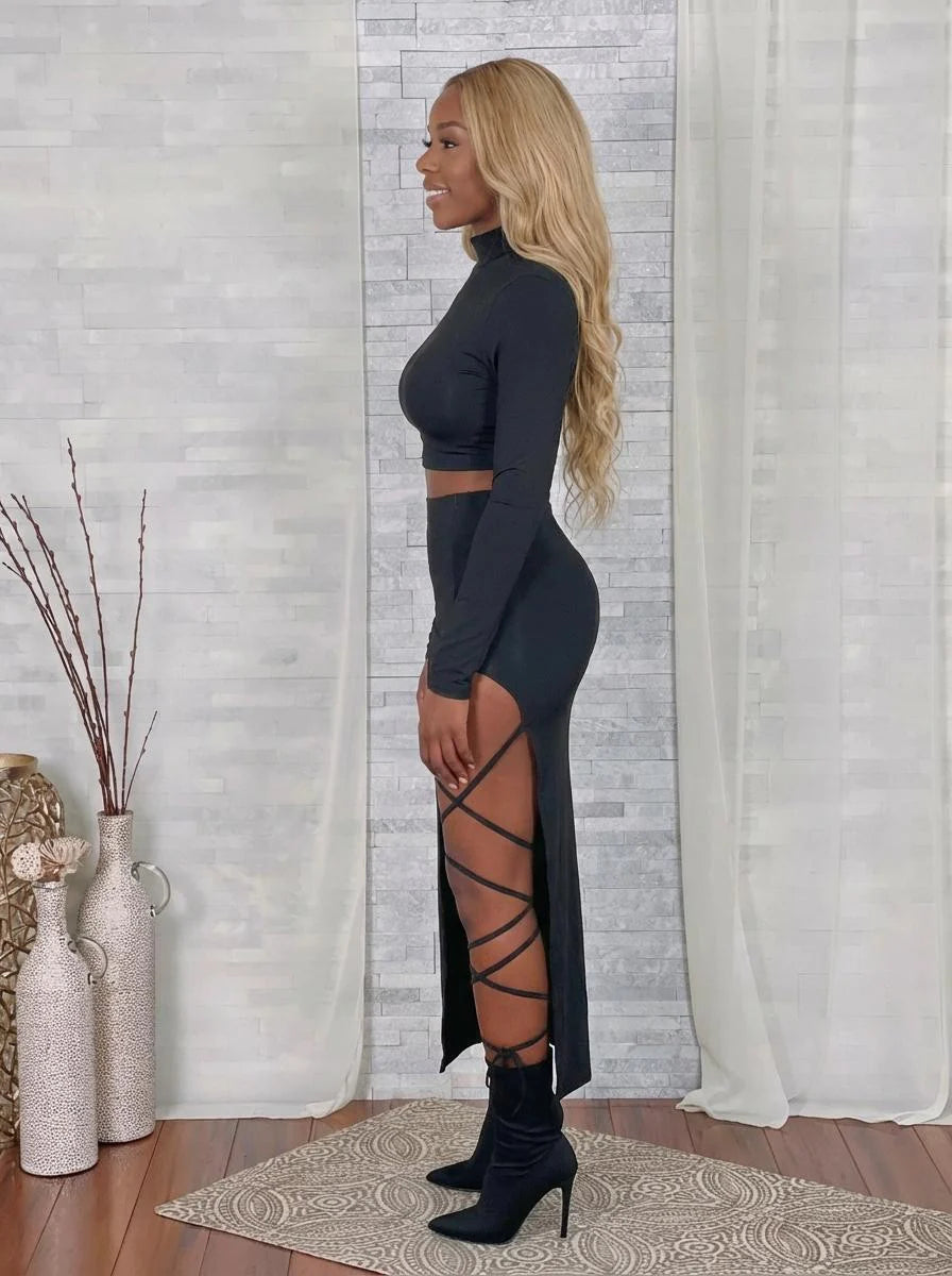 Hold It Down Long Sleeve Skirt Set