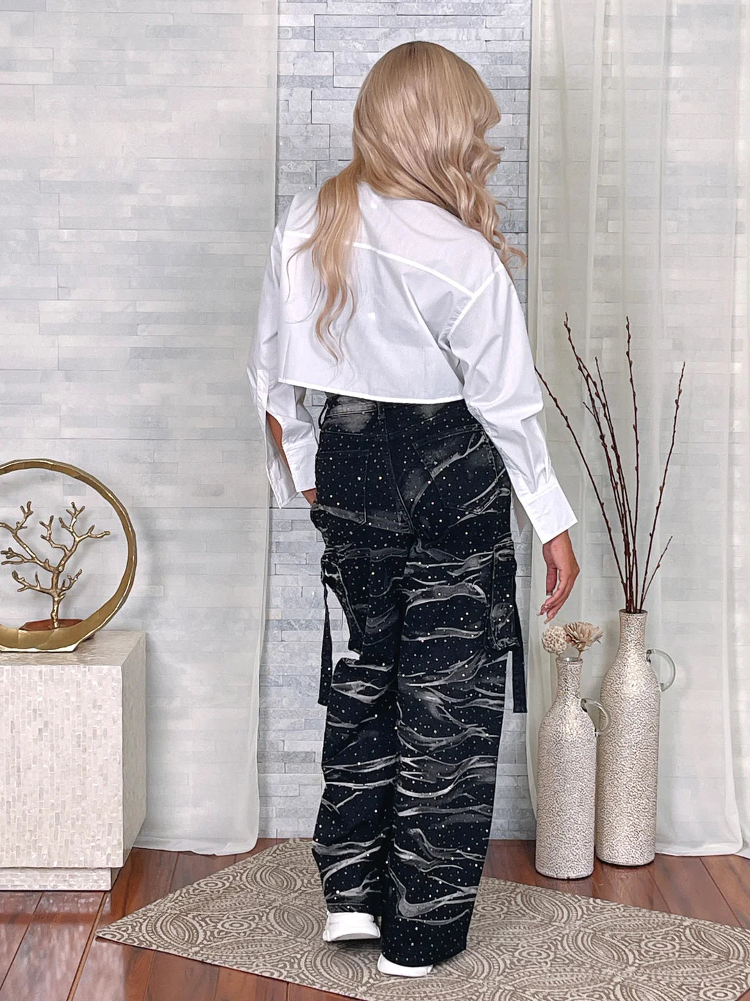 Maxed Out Rhinestone Cargo Jeans