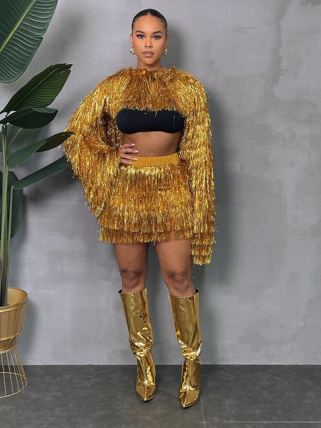 Super Star Metallic Fringe Skirt Set