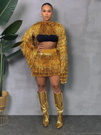 Super Star Metallic Fringe Skirt Set
