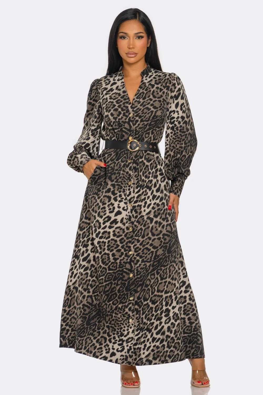 Catty Belted Leopard Print Dress