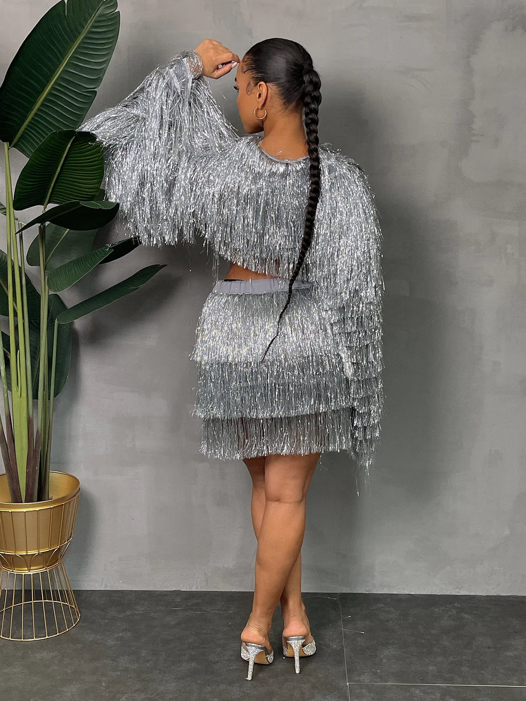 Super Star Metallic Fringe Skirt Set