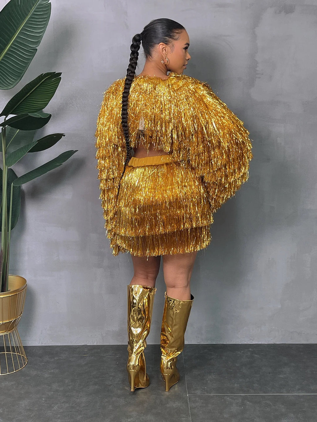 Super Star Metallic Fringe Skirt Set