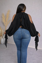 Gone With The Wind Open back Drape Blouse (Plus Size)