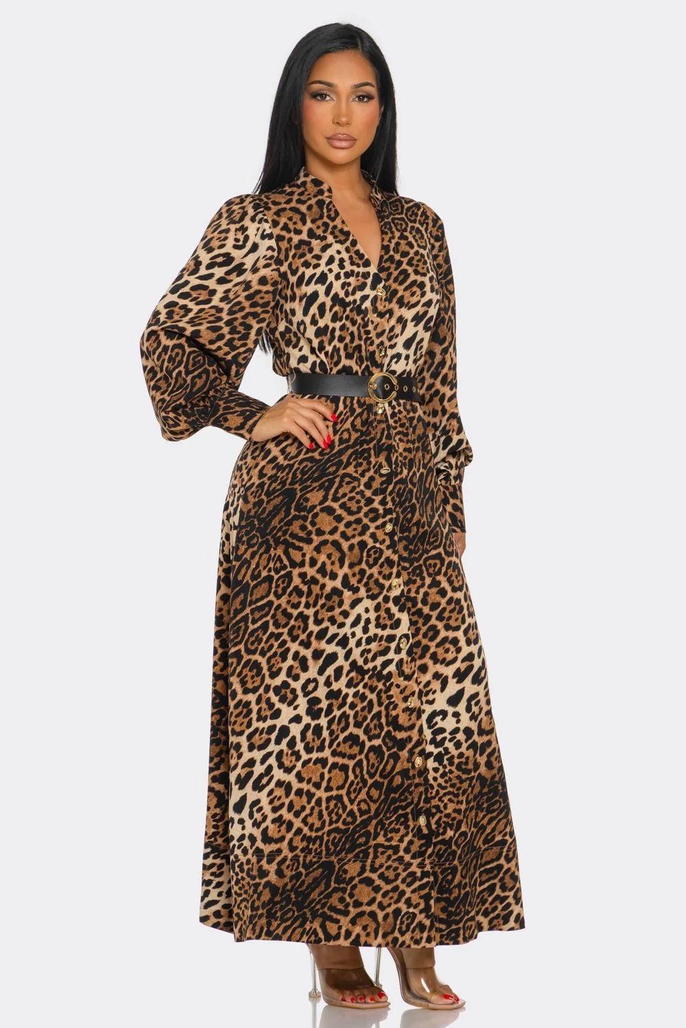 Catty Belted Leopard Print Dress