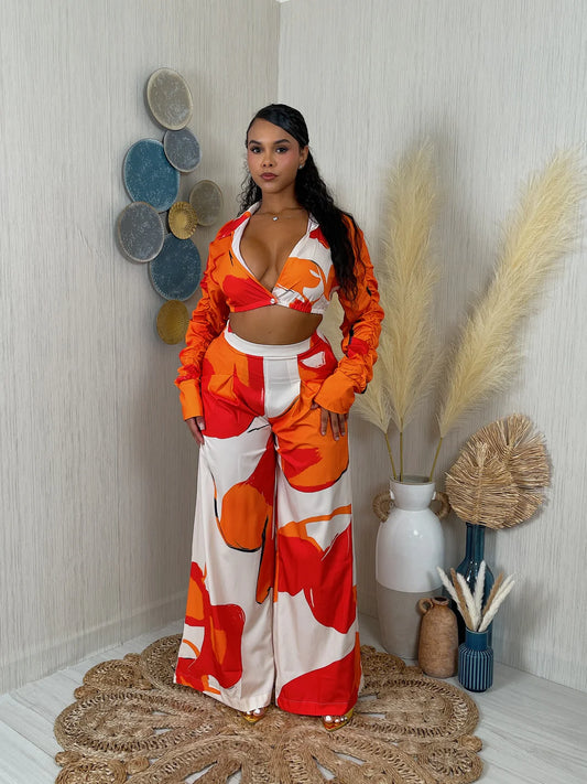 Vacay Baddie Ruched Print Pants Set