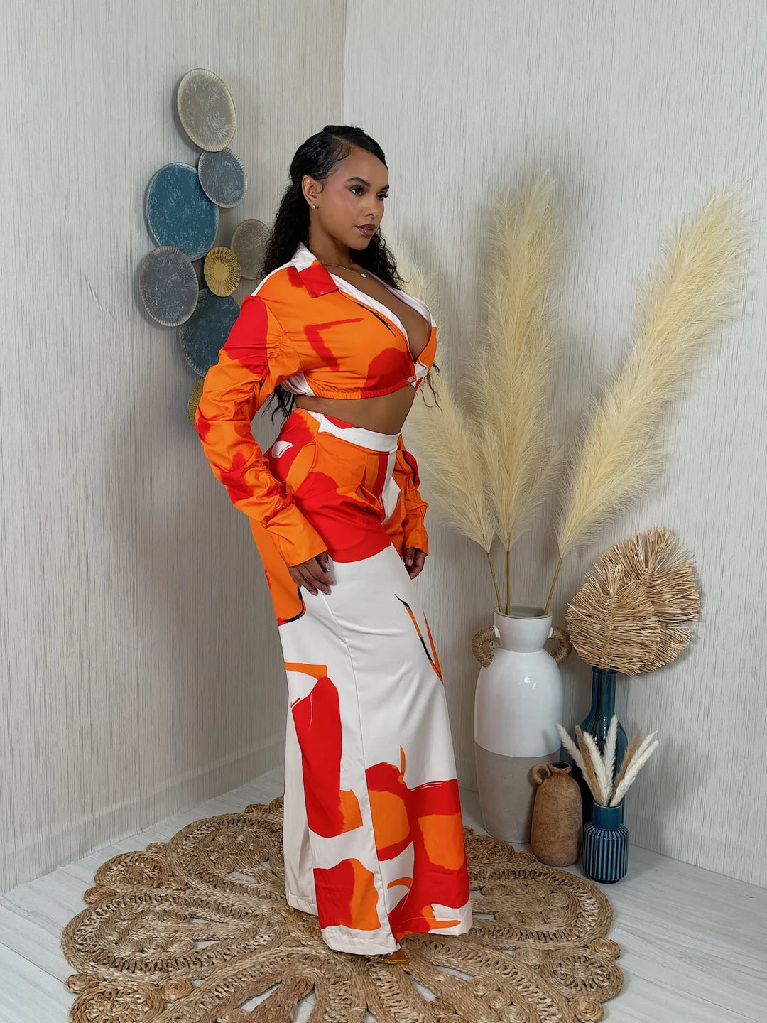 Vacay Baddie Ruched Print Pants Set