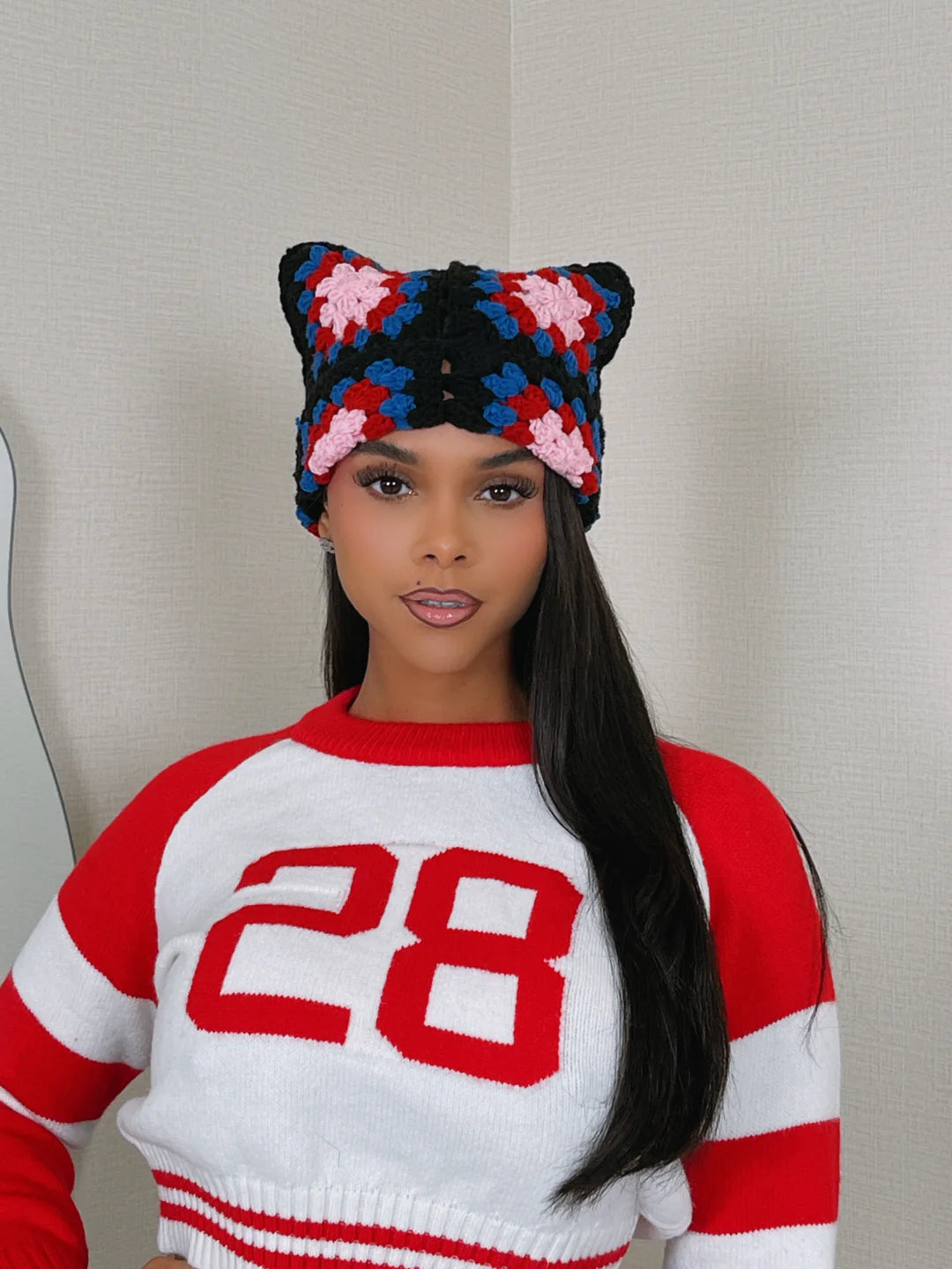 Crochet Square Cat-Ear Beanie