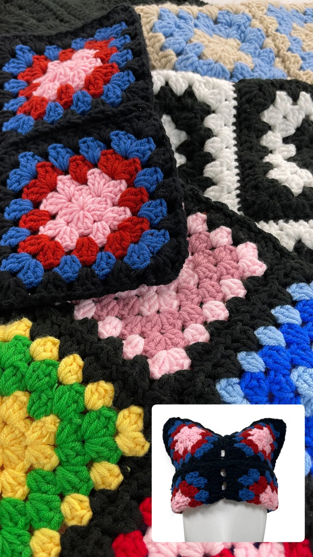 Crochet Square Cat-Ear Beanie