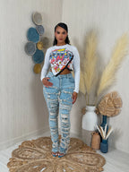 Round The Way Distressed Stacked Jeans