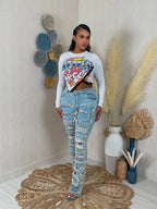 Round The Way Distressed Stacked Jeans