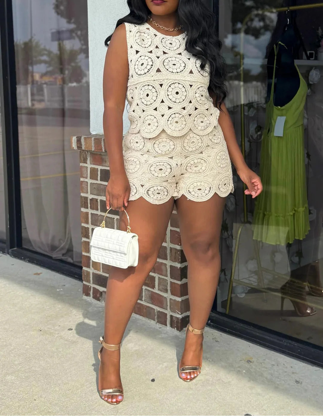 Good Girl Crochet Sleevless Shorts Set