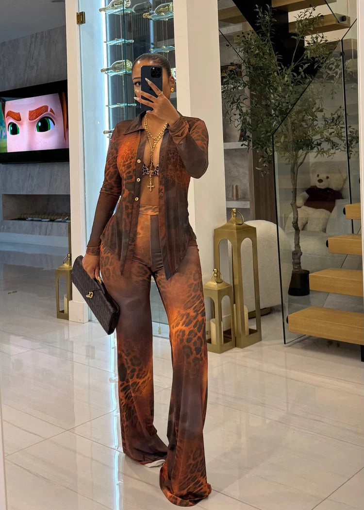 Sexy Mama Mesh Print Pants Set