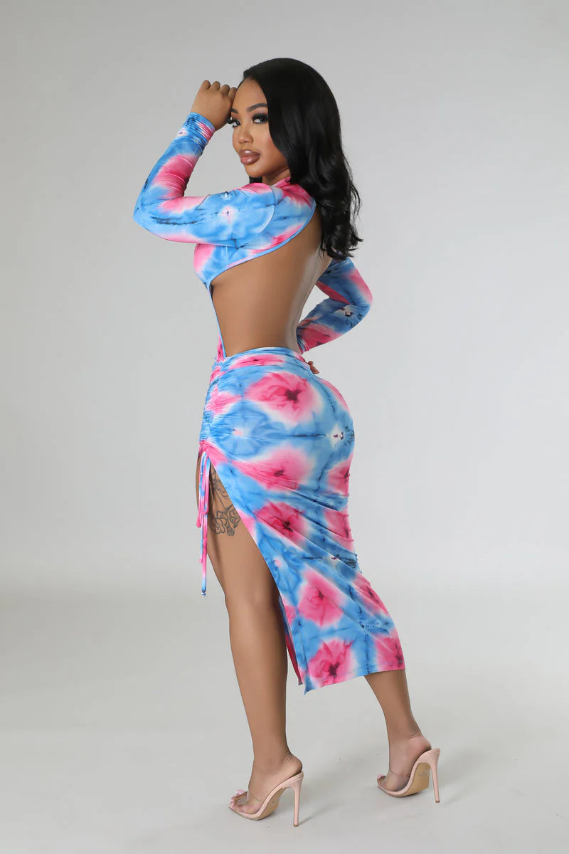 The Blueprint Print Backless Dress