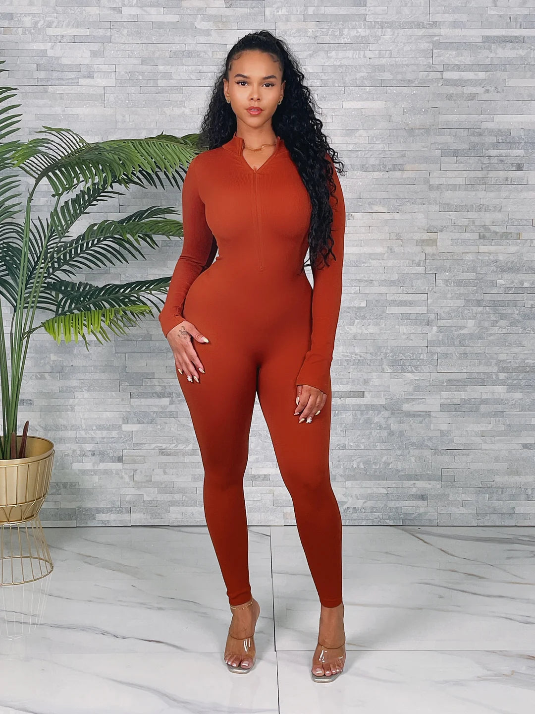 About My Business Zip Up Jumpsuit