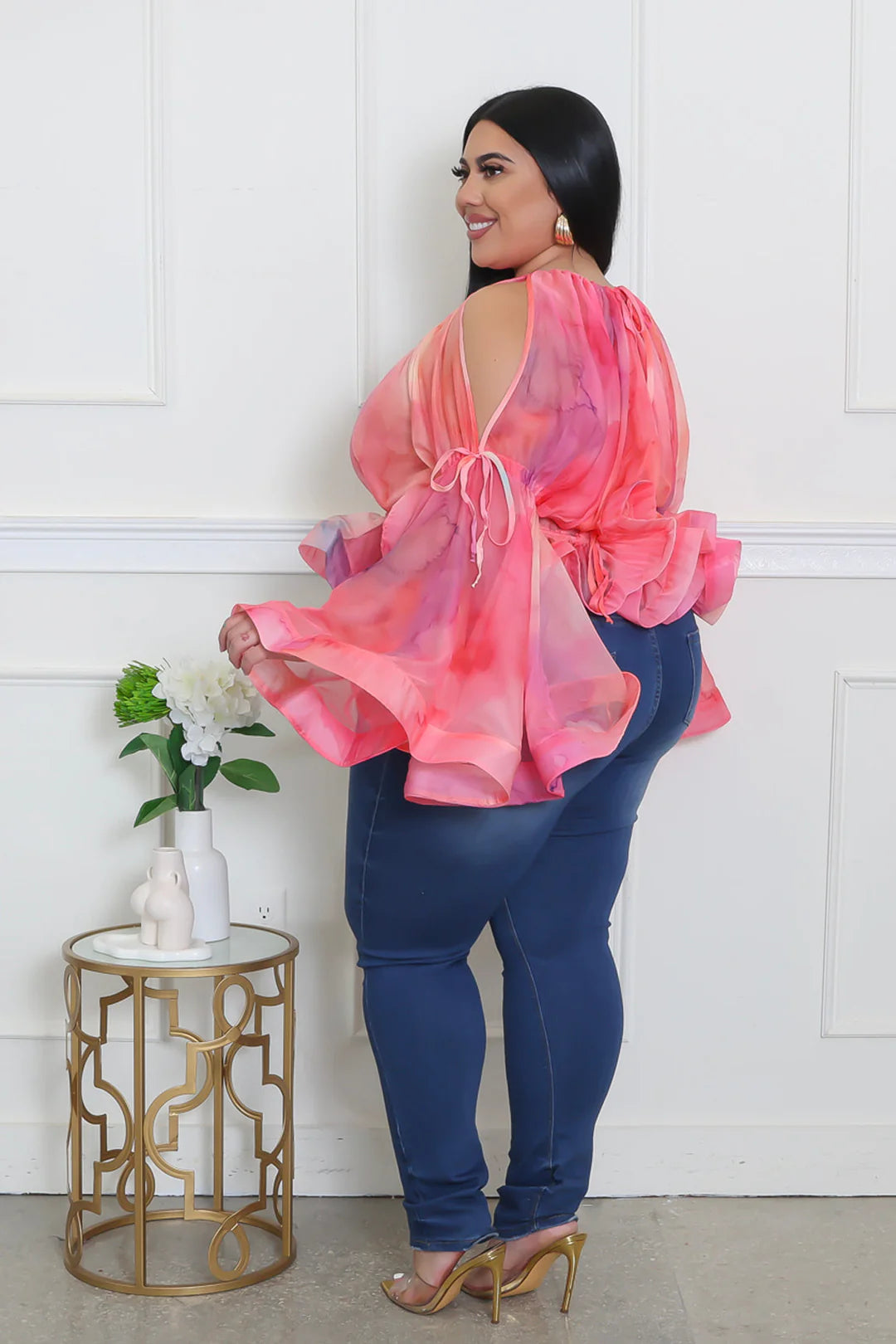 In Bloom Open Shoulder Peplum Blouse