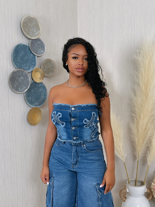 Near The Cross Denim Tube Top