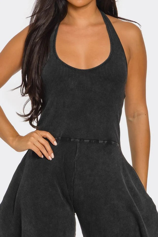 Standing Out Ribbed Halter Jumpsuit