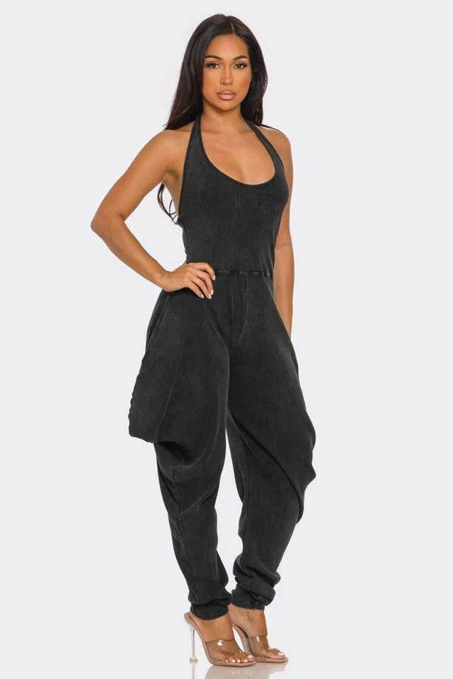 Standing Out Ribbed Halter Jumpsuit