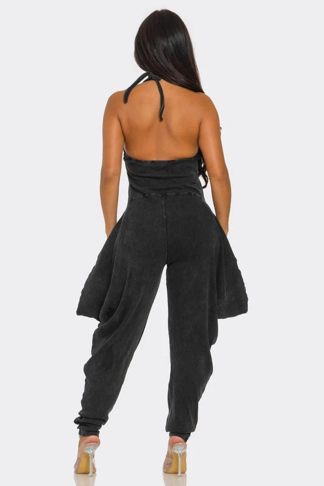 Standing Out Ribbed Halter Jumpsuit