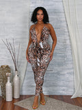 Stacy Crisscross Leopard Jumpsuit
