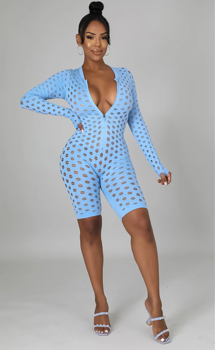 One & Only Fishnet Zip Up Romper