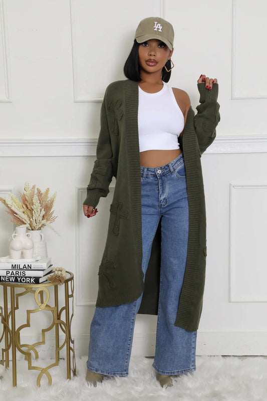 Cold Outside Long Cross Designs Cardigan