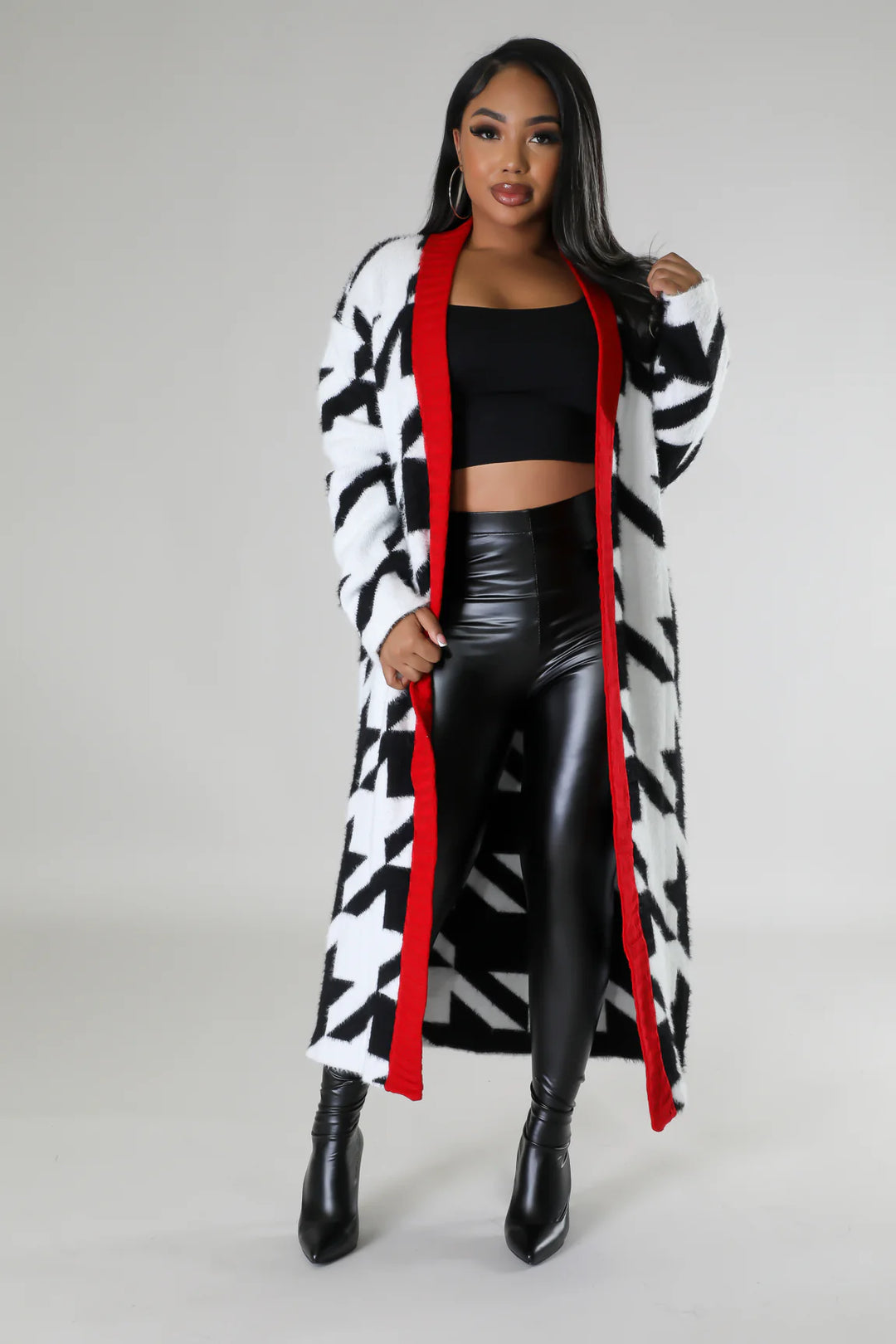 Cruella Houndstooth Long Cardigan